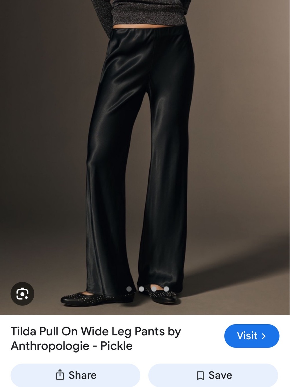 Anthropologie Wide-Leg Pull-On Satin Pants — Black